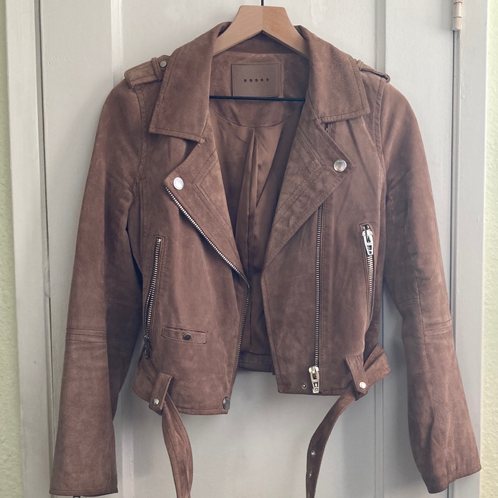 BLANKNYC Suede Moto Jacket in Sand Stoner